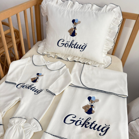 Kişiye Özel İsim Nakışlı %100 Pamuk Yeni Doğan Seti