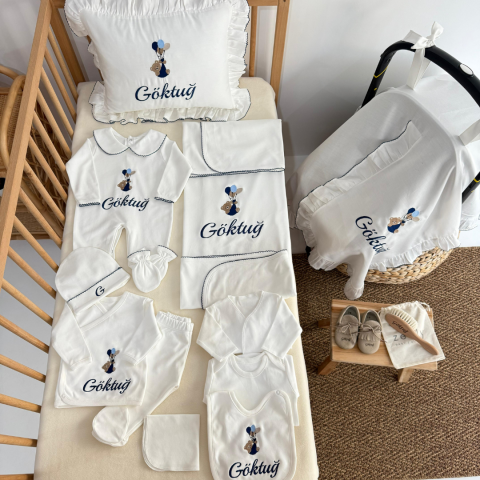 Kişiye Özel İsim Nakışlı %100 Pamuk Yeni Doğan Seti