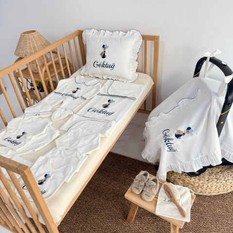 Kişiye Özel İsim Nakışlı %100 Pamuk Yeni Doğan Seti